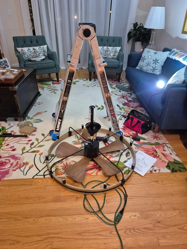 Fan bracket and wiring going in at the ceiling box